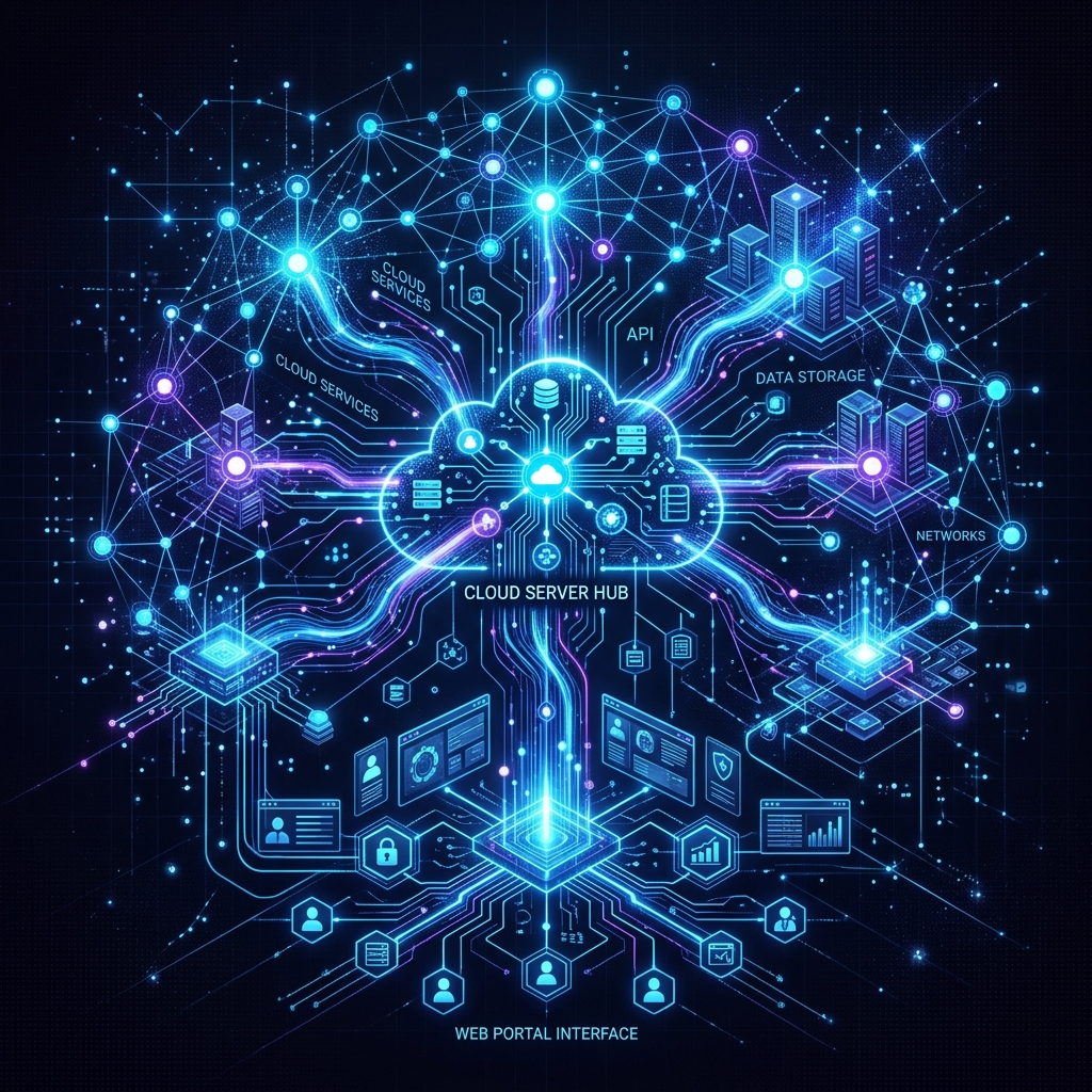 Rappresentazione astratta del cloud computing e portali web